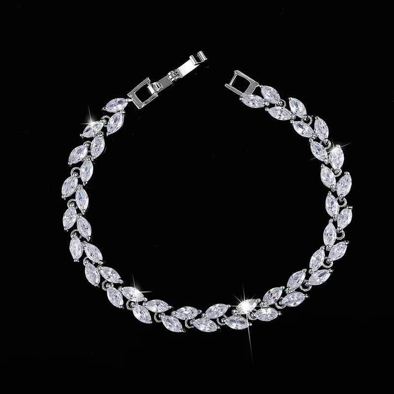 Leaf Crystal Zircon Tennis Bracelet Silver 925 Women's Jewelry