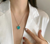 Classic Paraiba Tourmaline Stone Chain Heart Necklace Silver