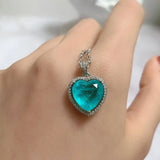 Classic Paraiba Tourmaline Stone Chain Heart Necklace Silver
