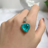 Classic Paraiba Tourmaline Stone Chain Heart Necklace Silver