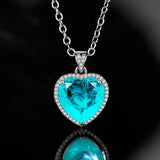 Classic Paraiba Tourmaline Stone Chain Heart Necklace Silver