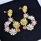Flower Drop Dangle Earrings Silver Ladies Party Banquet Bohemia Jewelry