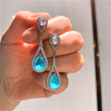 Water Drop Paraiba Tourmaline Silver Hoop Earrings for Women