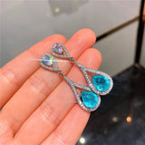 Water Drop Paraiba Tourmaline Silver Hoop Earrings for Women