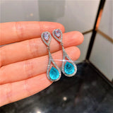 Water Drop Paraiba Tourmaline Silver Hoop Earrings for Women