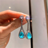 Water Drop Paraiba Tourmaline Silver Hoop Earrings for Women