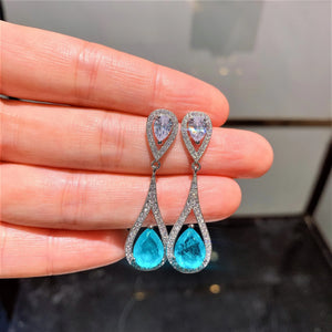 Water Drop Paraiba Tourmaline Silver Hoop Earrings for Women