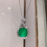 Square Paraiba Lab Emerald Tourmaline Chain Necklace for Women