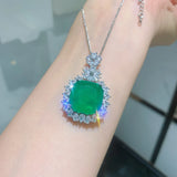 Square Paraiba Lab Emerald Tourmaline Chain Necklace for Women