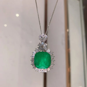 Square Paraiba Lab Emerald Tourmaline Chain Necklace for Women