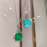 Square Paraiba Lab Emerald Tourmaline Chain Necklace for Women