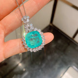 Square Paraiba Lab Emerald Tourmaline Chain Necklace for Women