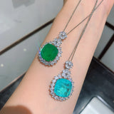 Square Paraiba Lab Emerald Tourmaline Chain Necklace for Women
