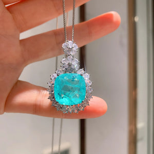 Square Paraiba Lab Emerald Tourmaline Chain Necklace for Women
