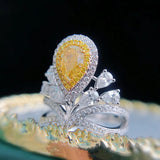 Yellow Lab Diamond Water Drop Ring Adjustable Size
