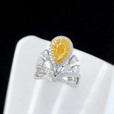 Yellow Lab Diamond Water Drop Ring Adjustable Size