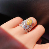 Yellow Lab Diamond Water Drop Ring Adjustable Size