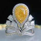 Yellow Lab Diamond Water Drop Ring Adjustable Size