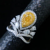 Yellow Lab Diamond Water Drop Ring Adjustable Size