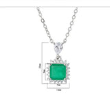 Vintage Silver Square Stone Pendant Lab Emerald Necklace for Women