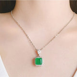 Vintage Silver Square Stone Pendant Lab Emerald Necklace for Women