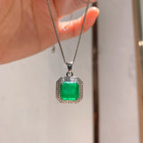 Vintage Silver Jewelry Square Stone Pendant Necklace - Lab Emerald