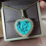 Big Heart Love Women Chain Necklace with Paraiba Tourmaline Stone Silver Jewelry