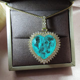 Big Heart Love Women Chain Necklace with Paraiba Tourmaline Stone Silver Jewelry