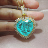 Big Heart Love Women Chain Necklace with Paraiba Tourmaline Stone Silver Jewelry