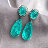 Water Drop Dangle Earrings Paraiba Lab Emerald Tourmaline Silver Jewelry
