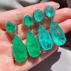Water Drop Dangle Earrings Paraiba Lab Emerald Tourmaline Silver Jewelry