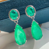 Water Drop Dangle Earrings Paraiba Lab Emerald Tourmaline Silver Jewelry