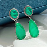 Water Drop Dangle Earrings Paraiba Lab Emerald Tourmaline Silver Jewelry
