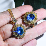 Huge Egg Pendant Choker Necklace Set Wedding Engagement Jewelry