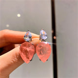 Paraiba Tourmaline Water Drop Earrings Pink Crystal Wedding Jewelry