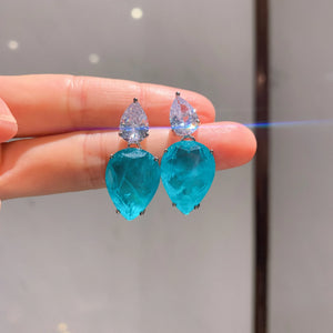 Paraiba Tourmaline Water Drop Earrings Pink Crystal Wedding Jewelry