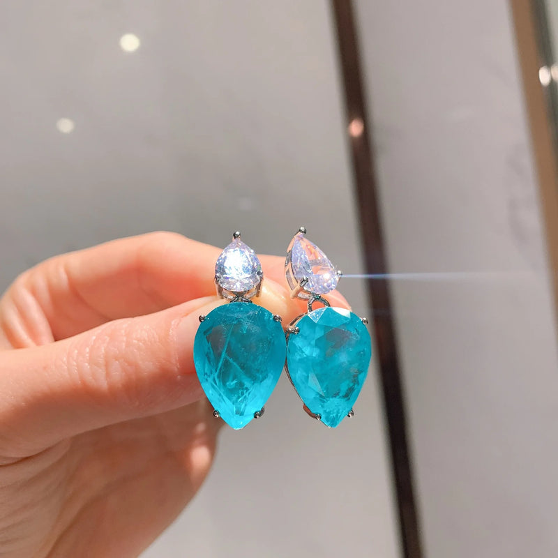 Paraiba Tourmaline Water Drop Earrings Pink Crystal Wedding Jewelry