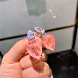 Paraiba Tourmaline Water Drop Earrings Pink Crystal Wedding Jewelry