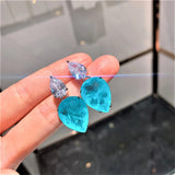 Paraiba Tourmaline Water Drop Earrings Pink Crystal Wedding Jewelry