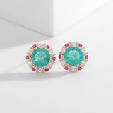 Small Round Paraiba Tourmaline Stud Earrings 925 Wedding Party Jewelry