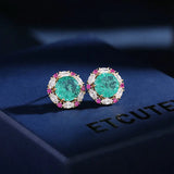 Small Round Paraiba Tourmaline Stud Earrings 925 Wedding Party Jewelry