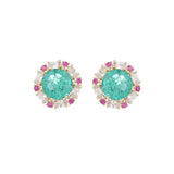 Small Round Paraiba Tourmaline Stud Earrings 925 Wedding Party Jewelry