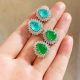 Water Drop Paraiba Tourmaline Emerald Stud Earrings 925 Silver Ear Studs