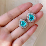 Water Drop Paraiba Tourmaline Emerald Stud Earrings 925 Silver Ear Studs