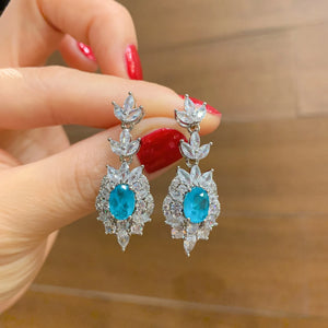 Silver Paraiba Tourmaline Drop Earrings for Women