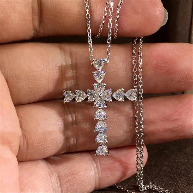 Crystal Jesus Cross Pendant Necklace for Women