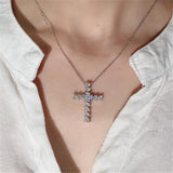 Crystal Jesus Cross Pendant Necklace for Women