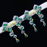 Silver Long Dangle Earrings Green Crystal Wedding Jewelry