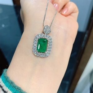 Silver Chain Necklace with Lab Emerald Tourmaline Pendant