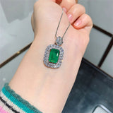 Silver Chain Necklace with Lab Emerald Tourmaline Pendant
